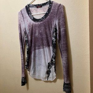 Y2K T Party Women's Multi Pattern Distressed Long Sleeve Lightweight Shirt Small